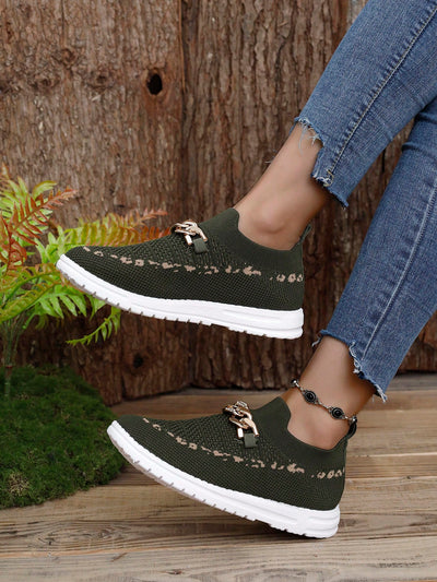 Green Goddess: Casual Sports Shoes with Gold Decoration