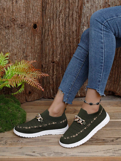 Green Goddess: Casual Sports Shoes with Gold Decoration