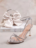 Silver rhinestone strappy heeled sandals with ankle buckle image 2