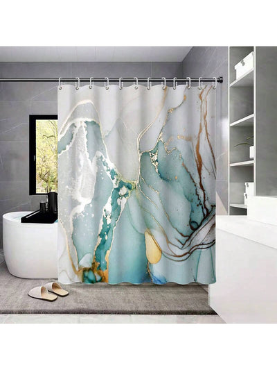 Artistic Elegance: Printed Shower Curtain and Floor Mat 4pcs Set