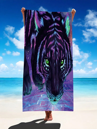 Wild Style: Tiger Print Oversized Microfiber Beach Blanket - Perfect for Travel, Swimming, Yoga, and More!