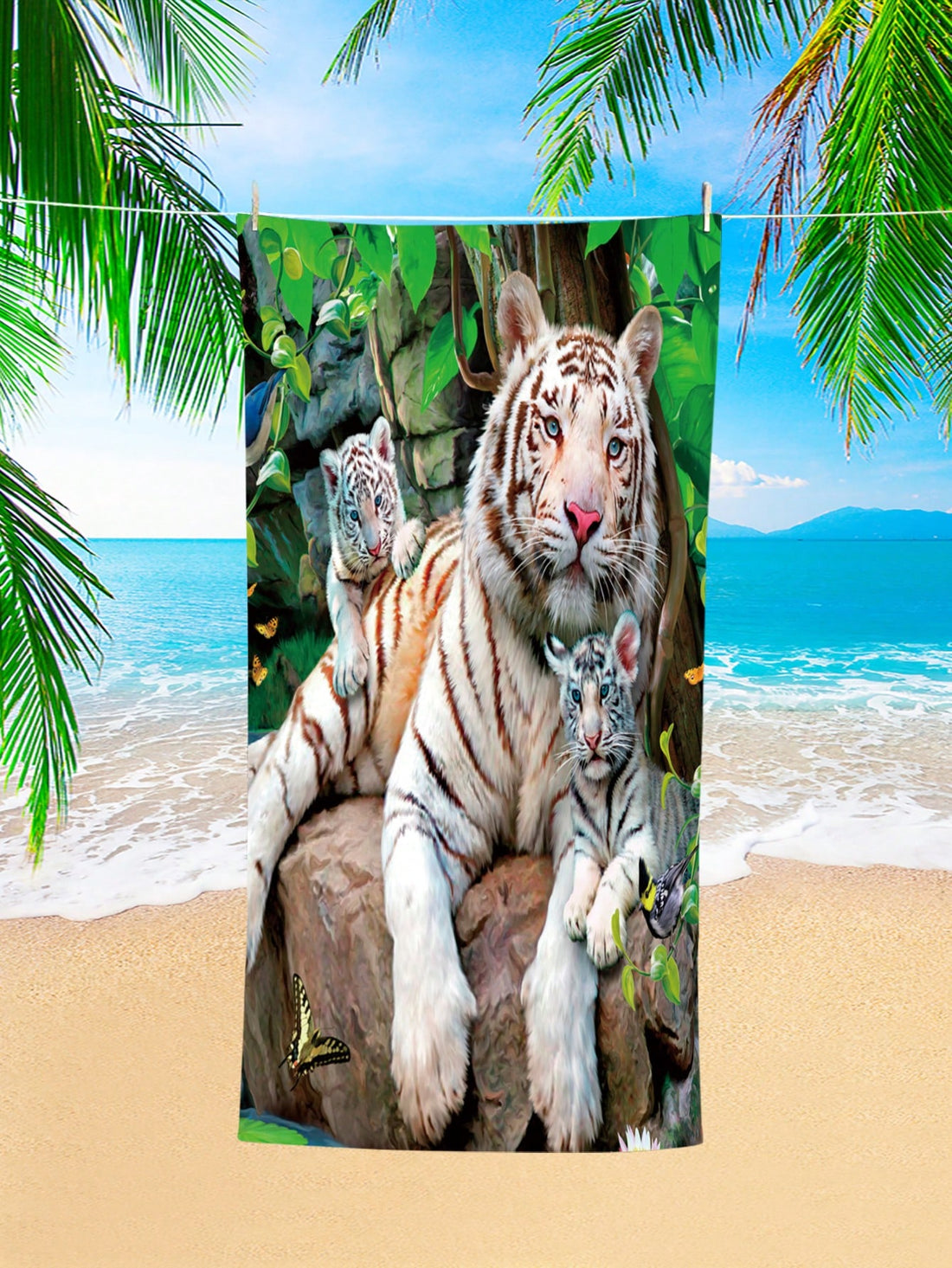 Add a touch of wild style to your beach trips with this tiger print oversized microfiber <a href="https://canaryhouze.com/collections/towels" target="_blank" rel="noopener">beach blanket</a>. Perfect for travel, swimming, yoga, and more, this versatile blanket is made of soft and absorbent microfiber material. Stay comfortable and stylish with this beach essential.