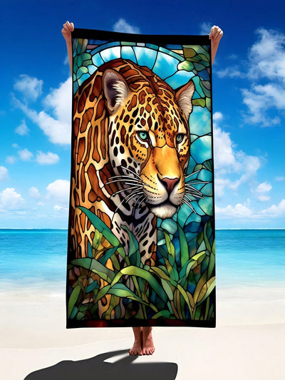 This Leopard Print Glass Window <a href="https://canaryhouze.com/collections/towels?sort_by=created-descending" target="_blank" rel="noopener">Beach Towel</a> is perfect for your summer adventures. The ultra absorbent material will keep you dry while the bold leopard print adds a touch of style. Its large size makes it great for lounging on the beach or using as a picnic blanket.