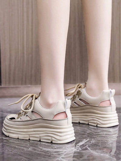 2024 Spring/Summer/Autumn New Arrival: Women's Breathable White Casual Sneakers with Thick Sole