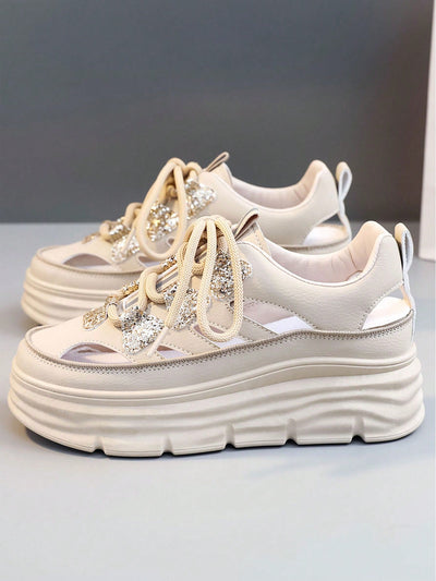 2024 Spring/Summer/Autumn New Arrival: Women's Breathable White Casual Sneakers with Thick Sole