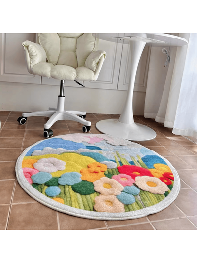 Rainbow Heart Decor 3D Floor Mat: Non-Slip and Absorbent for Bedroom, Living Room, and Kitchen