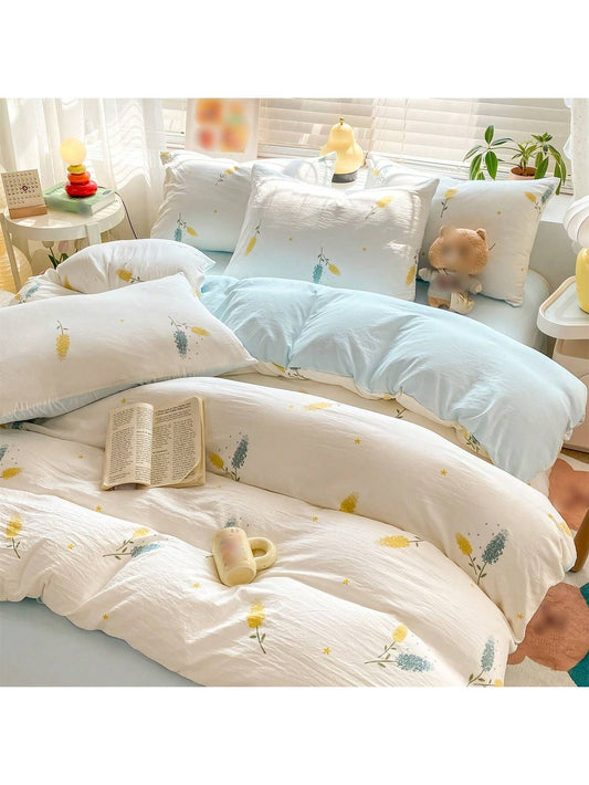 Botanical Bliss 3-Piece Bedding Duvet Set: Floral Print for All Seasons(1*Duvet Cover   2*Pillowcases, Without Core)