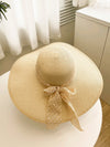 Sun-Kissed Elegance: Milk White Wide Brim Sun Hat with Bowknot Decoration