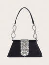 Luxe Black Crossbody Bag with Diamond Bow - Perfect Evening Clutch for Parties and Weddings