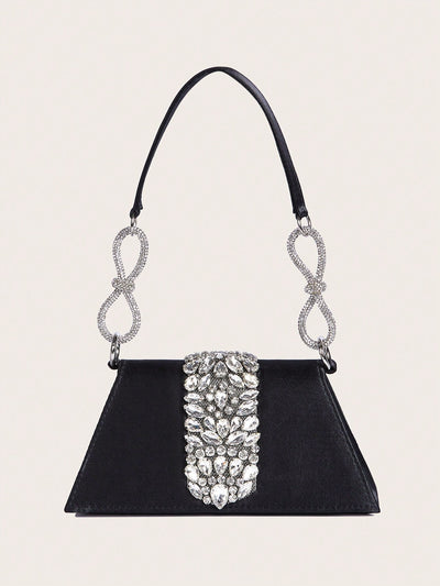 Luxe Black Crossbody Bag with Diamond Bow - Perfect Evening Clutch for Parties and Weddings