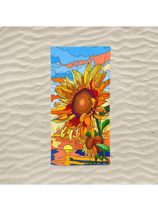 Protect yourself from the sun in style with our Sunflower Oasis Cartoon Printed <a href="https://canaryhouze.com/collections/towels" target="_blank" rel="noopener">Beach Towel</a>! Made with ultimate sun protection in mind, this towel features a vibrant and playful cartoon print of sunflowers. Perfect for any beach day, this towel will not only keep you safe but also elevate your beach look.