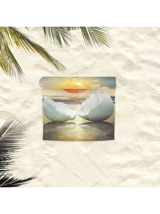 Summer Fun Essentials: Cartoon Sun Egg Yolk Patterned Microfiber Beach Towel with Sunscreen Protection