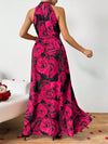 Pretty in Print: Summer Large Rose Print Halter Sleeveless Long Dress for Women