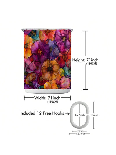 Refresh your bathroom with our Waterproof Printed Shower Curtain - Includes 12 Plastic Hooks!