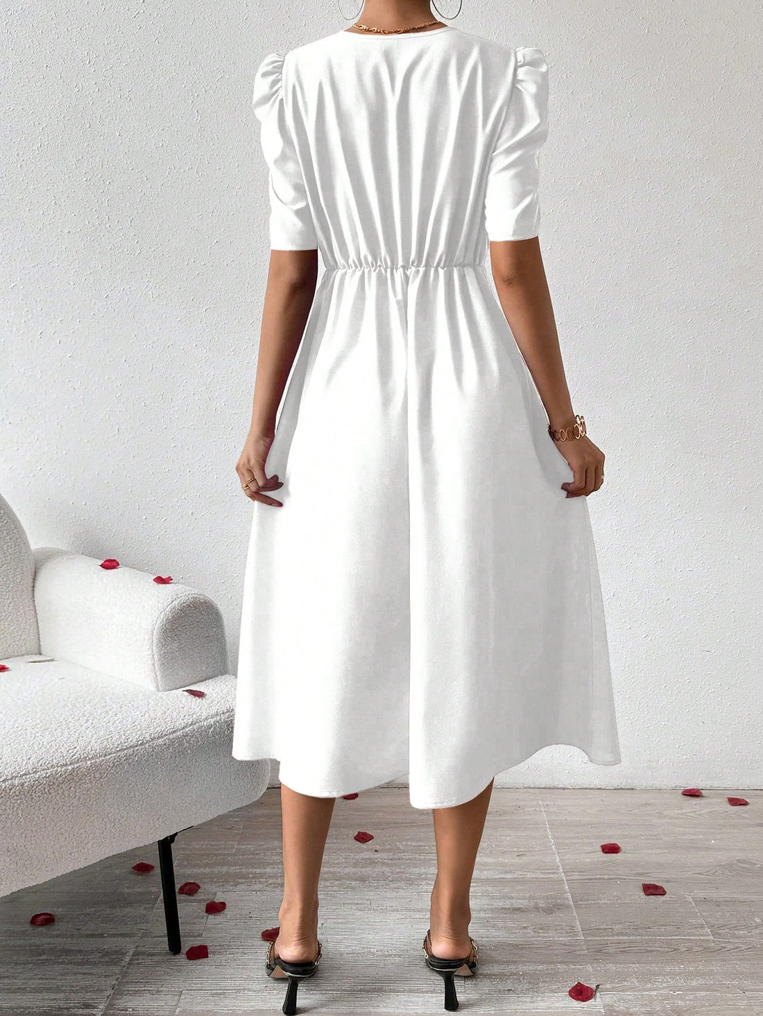 Elevate your style with our Effortlessly Chic A-Line Dress. Featuring a flattering V-neck and waist belt, this versatile solid color dress offers both comfort and sophistication. Perfect for any occasion, feel effortlessly chic in this must-have wardrobe staple.