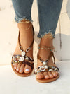 Vacation-Ready Beaded Flat Sandals: Stylish Solid Color for Women and Students