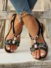 Vacation-Ready Beaded Flat Sandals: Stylish Solid Color for Women and Students