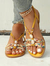 Vacation-Ready Beaded Flat Sandals: Stylish Solid Color for Women and Students