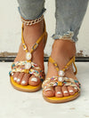 Vacation-Ready Beaded Flat Sandals: Stylish Solid Color for Women and Students