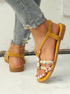 Vacation-Ready Beaded Flat Sandals: Stylish Solid Color for Women and Students