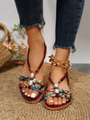 Vacation-Ready Beaded Flat Sandals: Stylish Solid Color for Women and Students