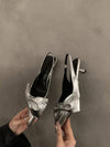 Stunning Silver Stiletto Sandals with Bow Detail – European & American Style High Heels