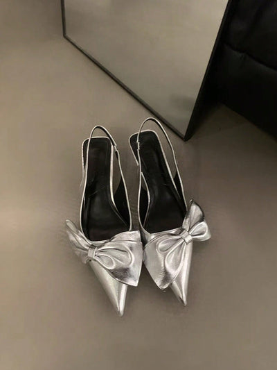 Stunning Silver Stiletto Sandals with Bow Detail – European & American Style High Heels