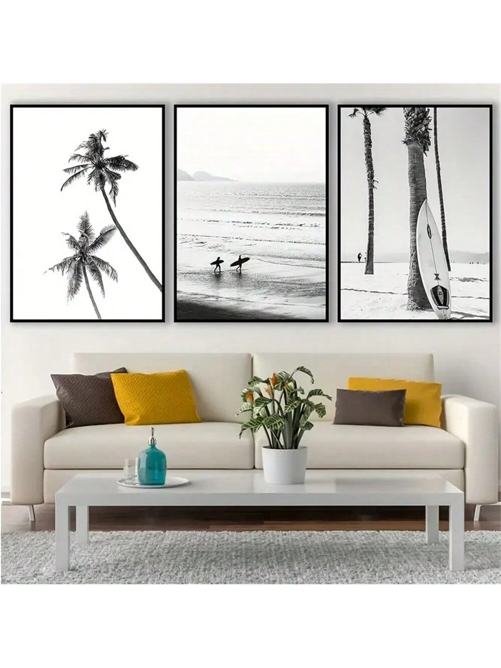 This set of canvas posters features stunning black and white coastal scenes, inspired by the art of surfing. Perfect as a stylish addition to any home decor, these posters make an ideal gift for anyone who loves the beach and ocean views. Add some coastal charm to your space with this unique and eye-catching set.