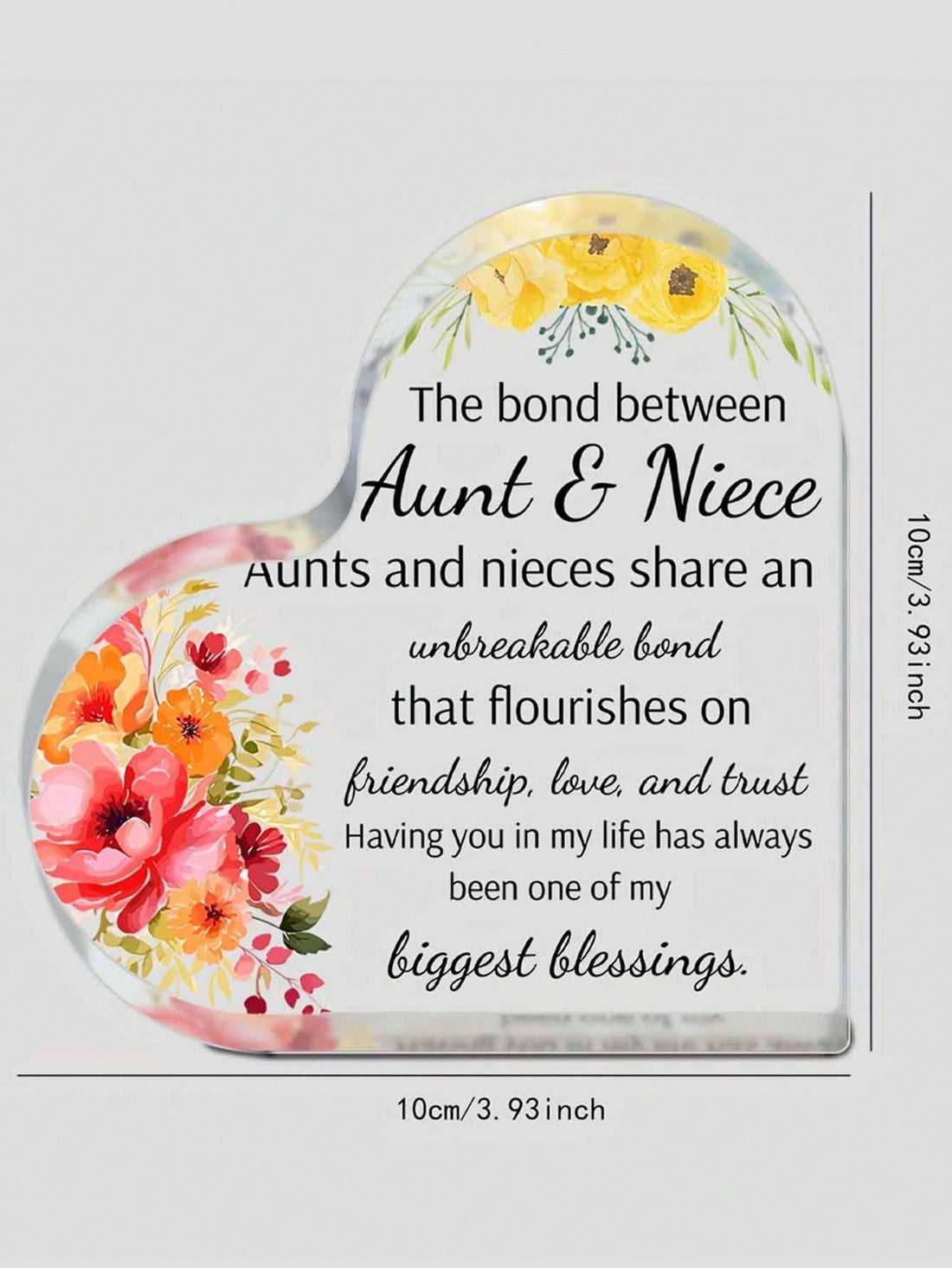 Gift your favorite aunt with a heartwarming surprise: Heartfelt Keepsake! This acrylic heart-shaped birthday gift will show her how much she means to you. A perfect way to express your love and appreciation.