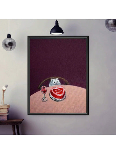 Chic Cats & Wine: Minimalist Frameless Canvas Wall Art for Stylish Home Décor