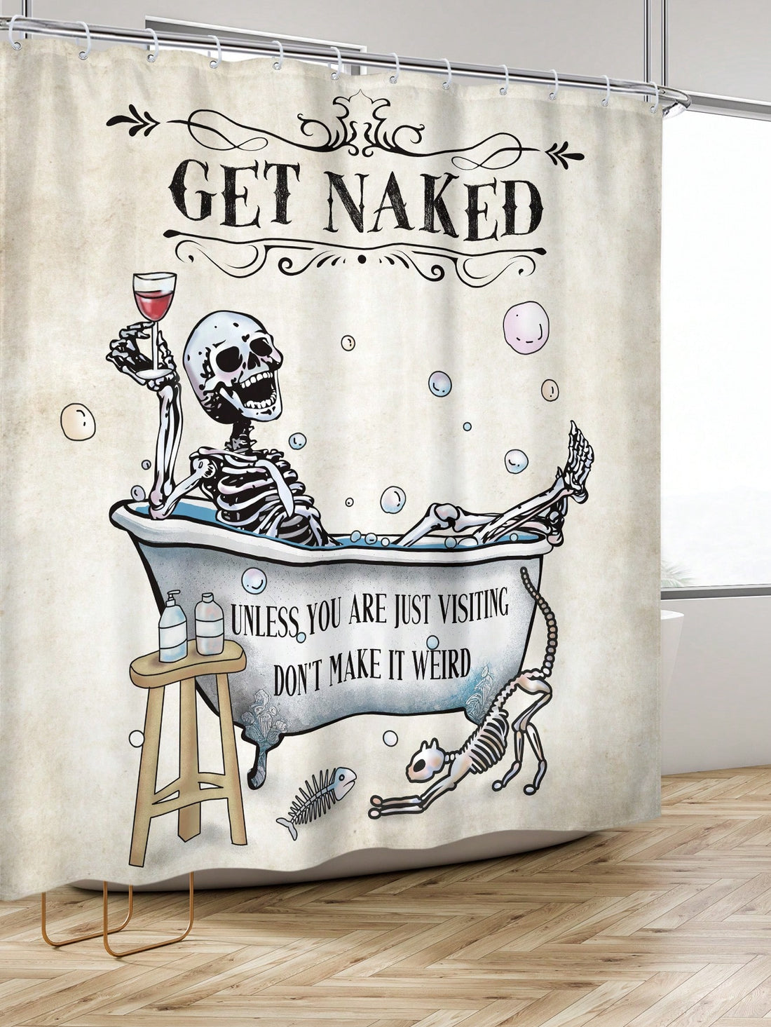 Transform your bathroom into a spooky and stylish space with our Spooky Chic Gothic Halloween Shower Curtain. Featuring a bold and intricate design of skulls, cats, and bats, this curtain adds a touch of gothic charm to your bath time routine.