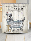 Spooky Chic: Gothic Halloween Shower Curtain with Skull, Cat, Bathtub, Fish Bubble Pattern