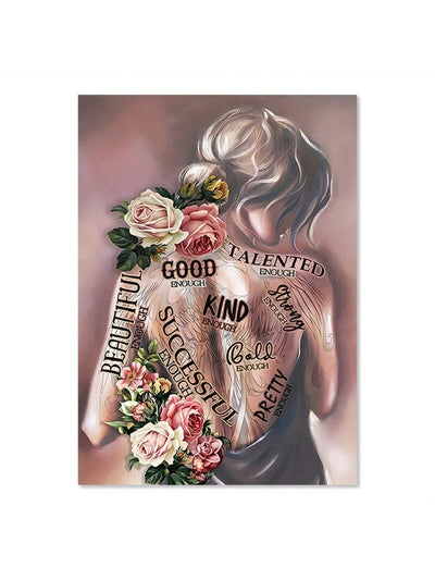 Enhance your space with this inspiring Empowering Tattoo Girl Canvas. With a vintage hippie design, this wall art print features an empowering message - "I Am Beautiful, Kind &amp; Smart". Perfect for any room, let this canvas motivate and uplift you.