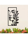 Floral Beauty: Aesthetic Metal Wall Decor featuring Portrait of a Woman and Flower Outline