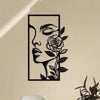 Floral Beauty: Aesthetic Metal Wall Decor featuring Portrait of a Woman and Flower Outline