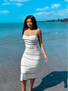 Striped Summer Style: Women's Knitted Hollow-Out Cami Dress