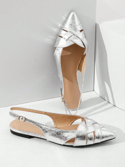 Stylish Silver Flat Party Shoes with Unique Random Upper Pattern