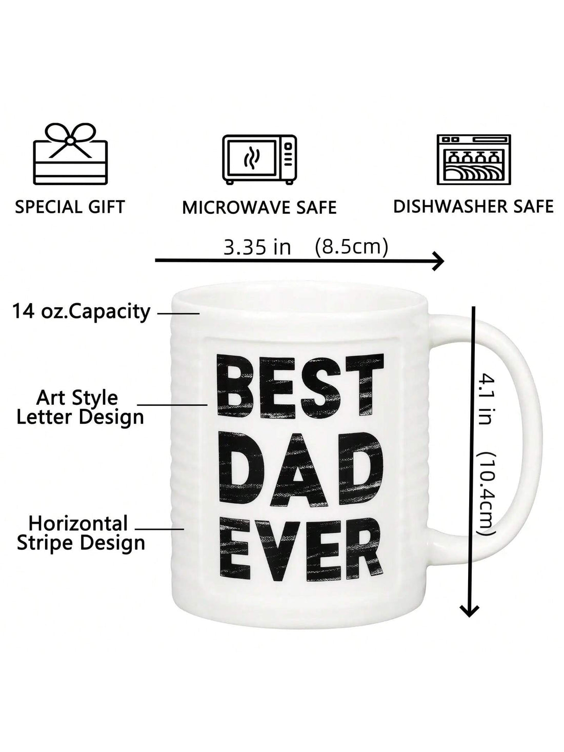 The Dad Lettering Ceramic Coffee Mug is the perfect addition to any office or party and makes for a great gift for any occasion. Its high-quality ceramic material ensures durability while its sleek design adds a touch of sophistication. Boost your morning routine with this must-have mug.
