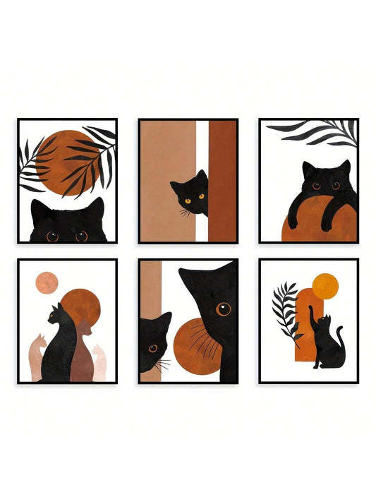 Elevate any room with our Mystical Meow 6-piece canvas wall art set. Featuring boho-inspired black cats, this set adds a touch of whimsy to your home decor. Hang them together for a complete look or scatter them throughout your home for a cohesive theme.