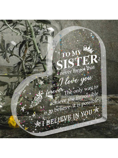 Shimmering Heart Acrylic Plaque: The Perfect Love You Gift for Your Sister