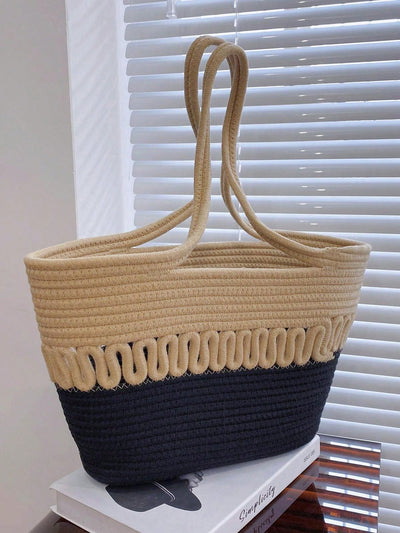 Chic and Practical: Women's Solid Color Woven Straw Tote Bag - Ideal for Daily Use, Vacation, and Leisure