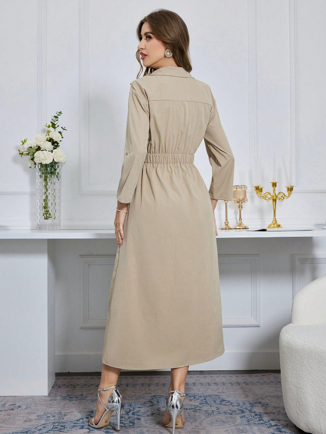 Effortless style? Check. Perfectly cinched waist? Check. Convenient pockets for all your essentials? Check! In this chic khaki button-front dress, you'll be ready to take on the day with ease and a touch of fashion-forward flair. Dress to impress without trying too hard.