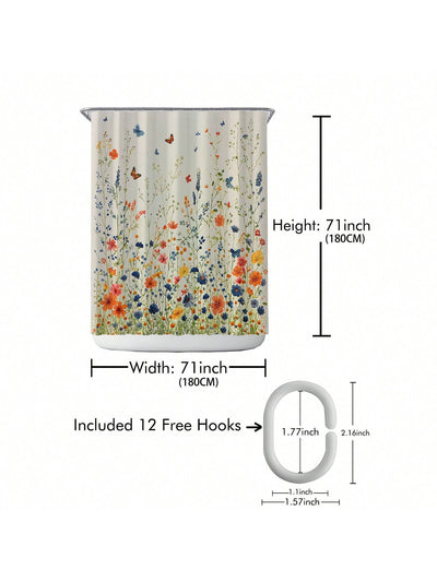 Stylish and Functional Printed Shower Curtain with Water Repellent Technology - Complete Bathroom Decor Set with 12 Plastic Hooks