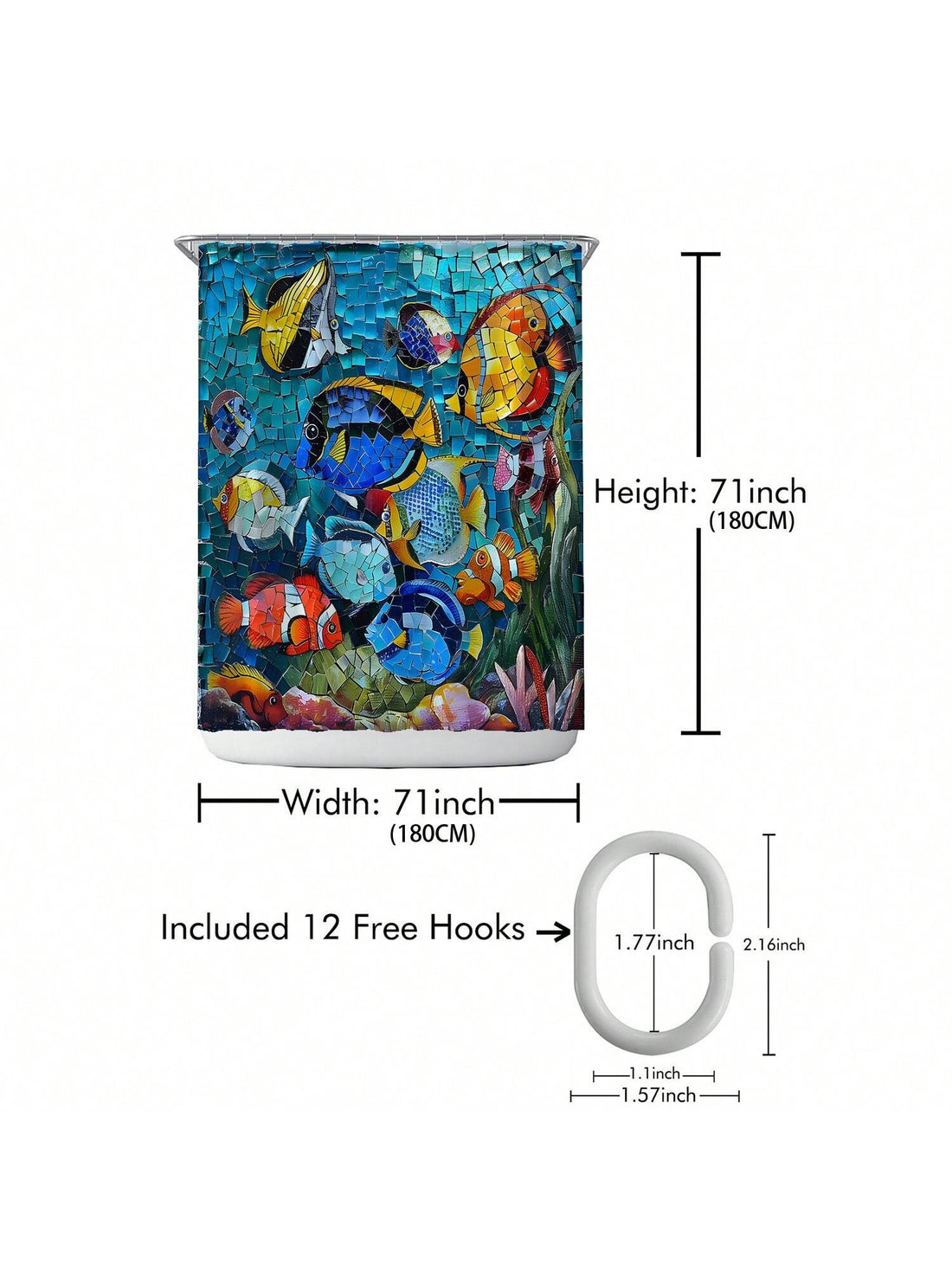 This printed shower curtain not only adds style to your bathroom, but also features water repellent technology for practicality. The complete bathroom decor set includes 12 plastic hooks for easy installation. Keep your bathroom clean and stylish with this functional shower curtain.