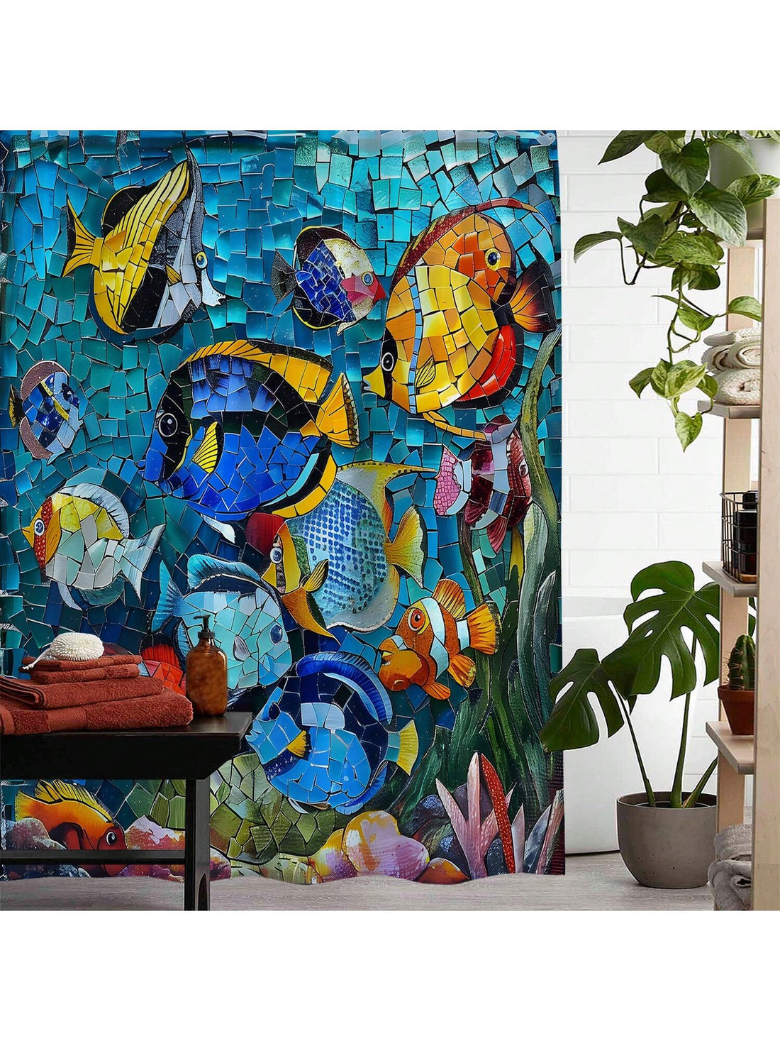 This printed shower curtain not only adds style to your bathroom, but also features water repellent technology for practicality. The complete bathroom decor set includes 12 plastic hooks for easy installation. Keep your bathroom clean and stylish with this functional shower curtain.