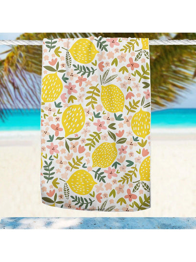 Sunny Citrus Delight Microfiber Beach Towel: Perfect for Summer Beach and Pool Fun