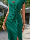 Twist Knot Chic: Solid Color Short Sleeve Dress