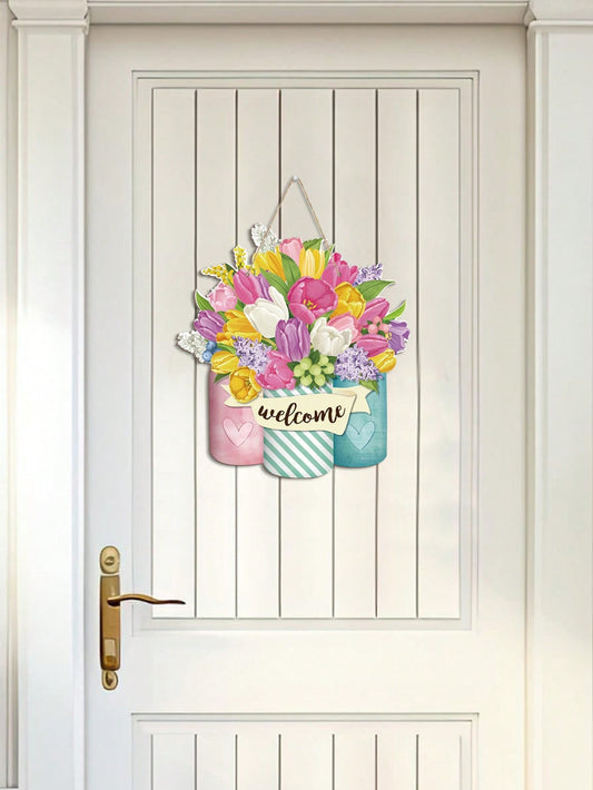 Floral Wooden Hanging Door Sign - Farmhouse Wall Decor