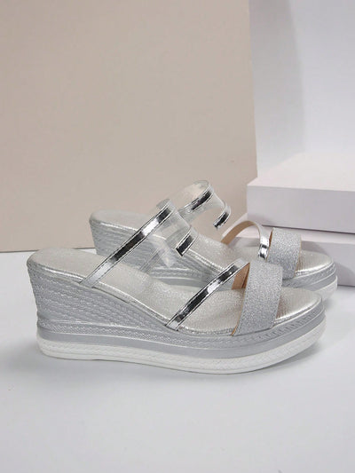 Stylishly Sparkling: Plus Size Open-Toe Wedge Sandals for Summer