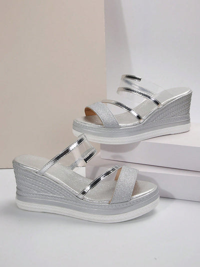 Stylishly Sparkling: Plus Size Open-Toe Wedge Sandals for Summer